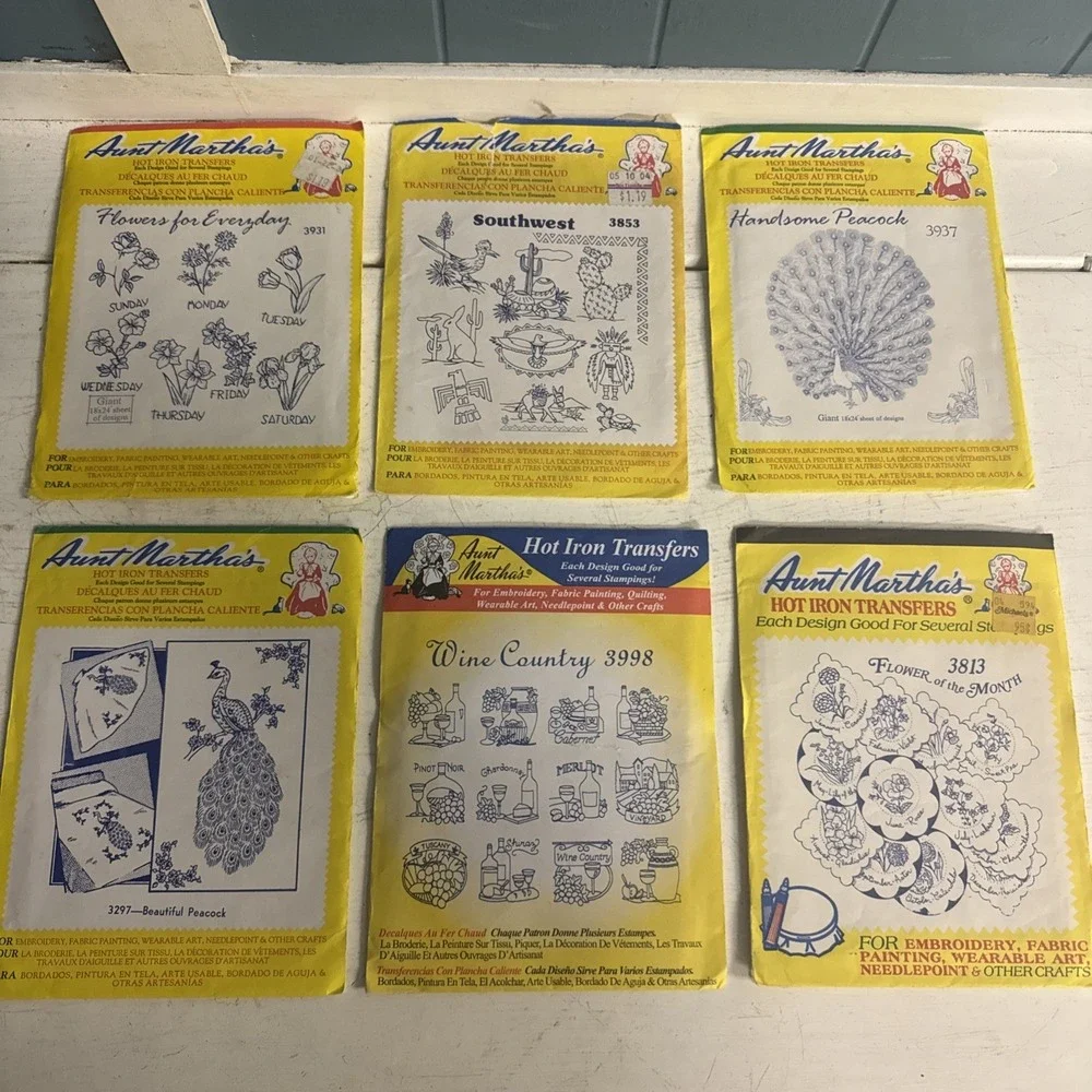 Vintage Aunt Martha Iron On Patterns 6‎ Styles 3931 3937 3853 3297 3813 3998